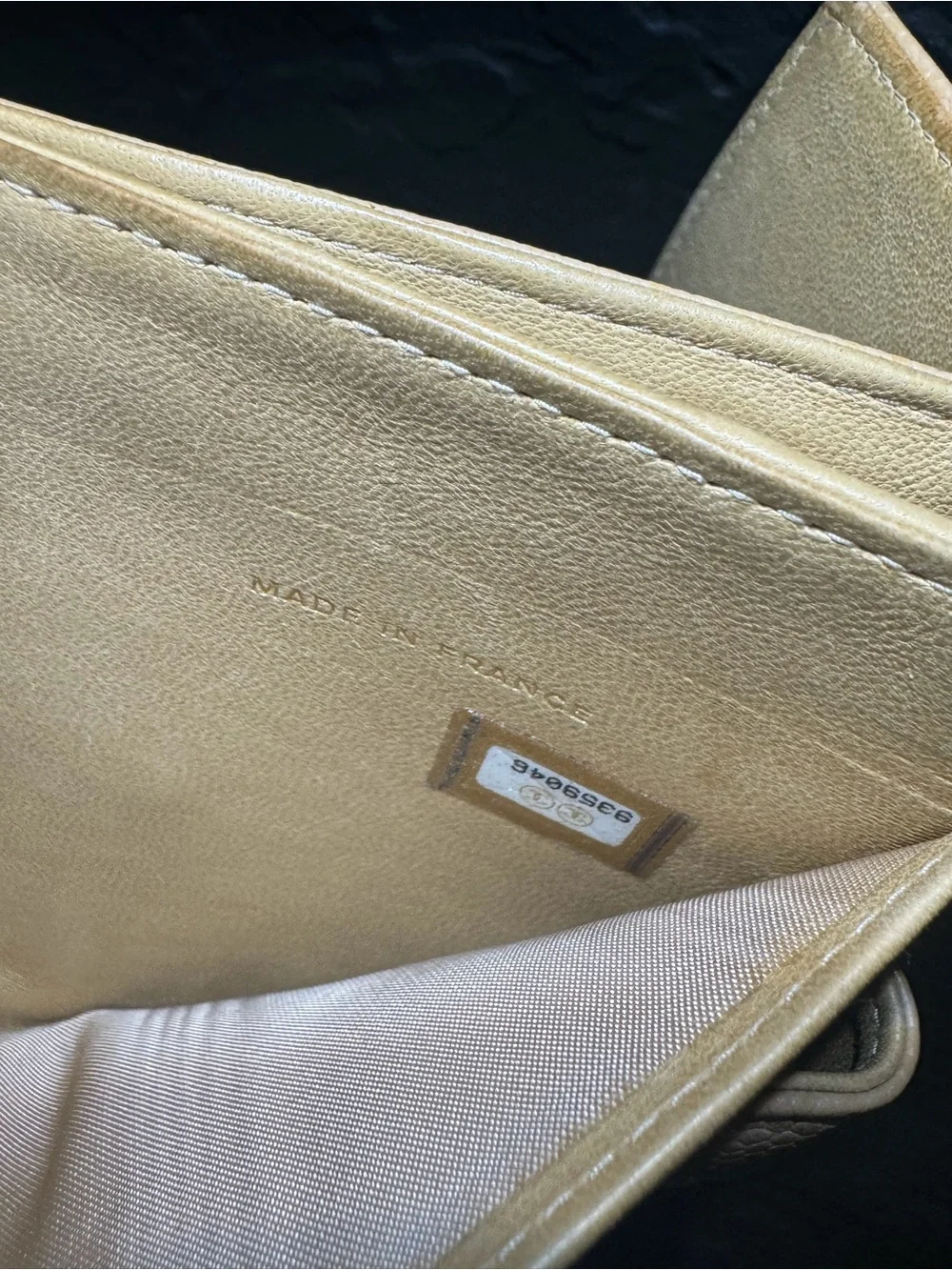 CHANEL Mustard Yellow Caviar Leather Wallet with Embossed CC